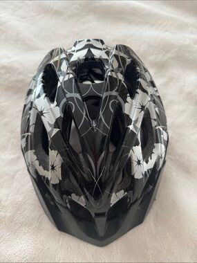 Black Bicycle Helmet with Silver Floral Graphics